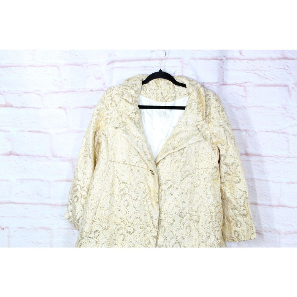 *Vintage Cotton Button Down Lined Embroidered Long Coat Size 10 - Picture 3 of 16